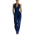thumbnail image 2 of Xdegoge Halter Neck Jumpsuit for Women Backless V Neck Wide Leg Outfits High Waisted Dressy Long Pants Jumpsuits for Party Evening Wedding Guest Clubwear Fashion, 2 of 5