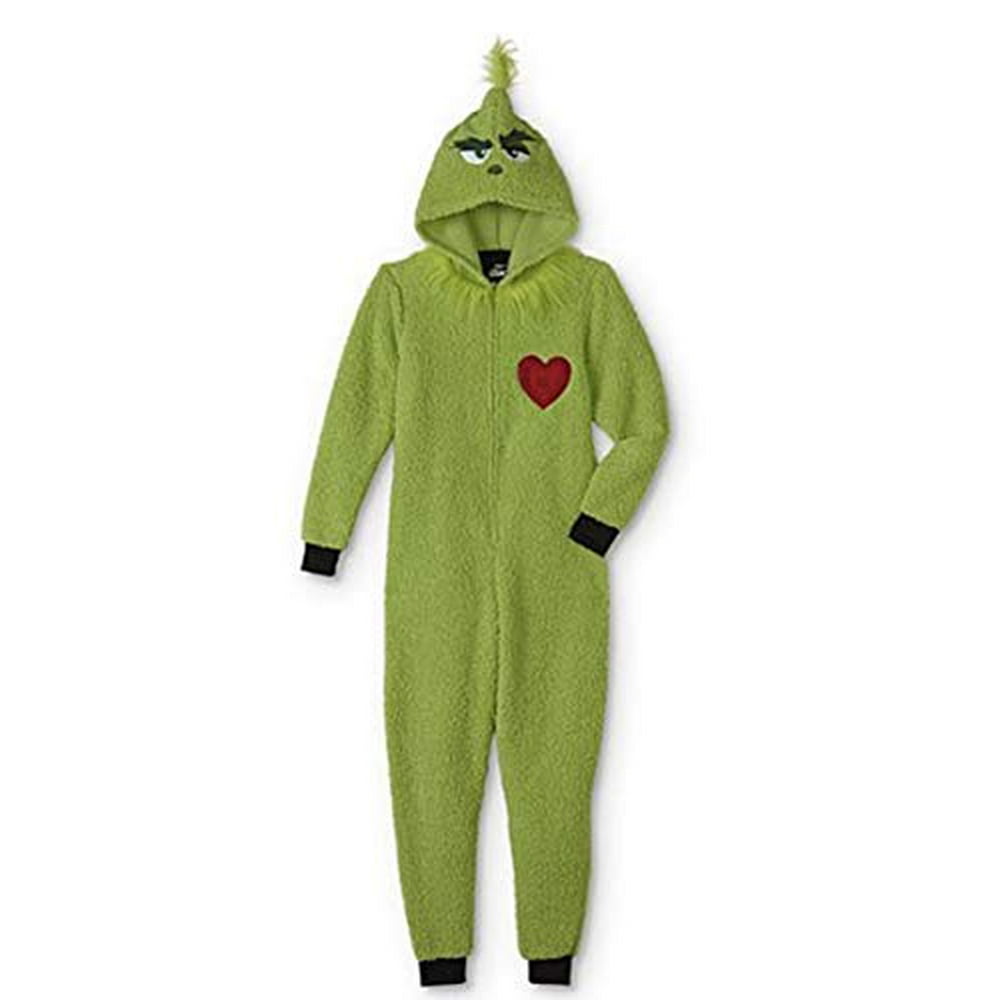 The Grinch Womens Union Suit Pajamas Fuzzy Plush Warm Holiday Pajamas