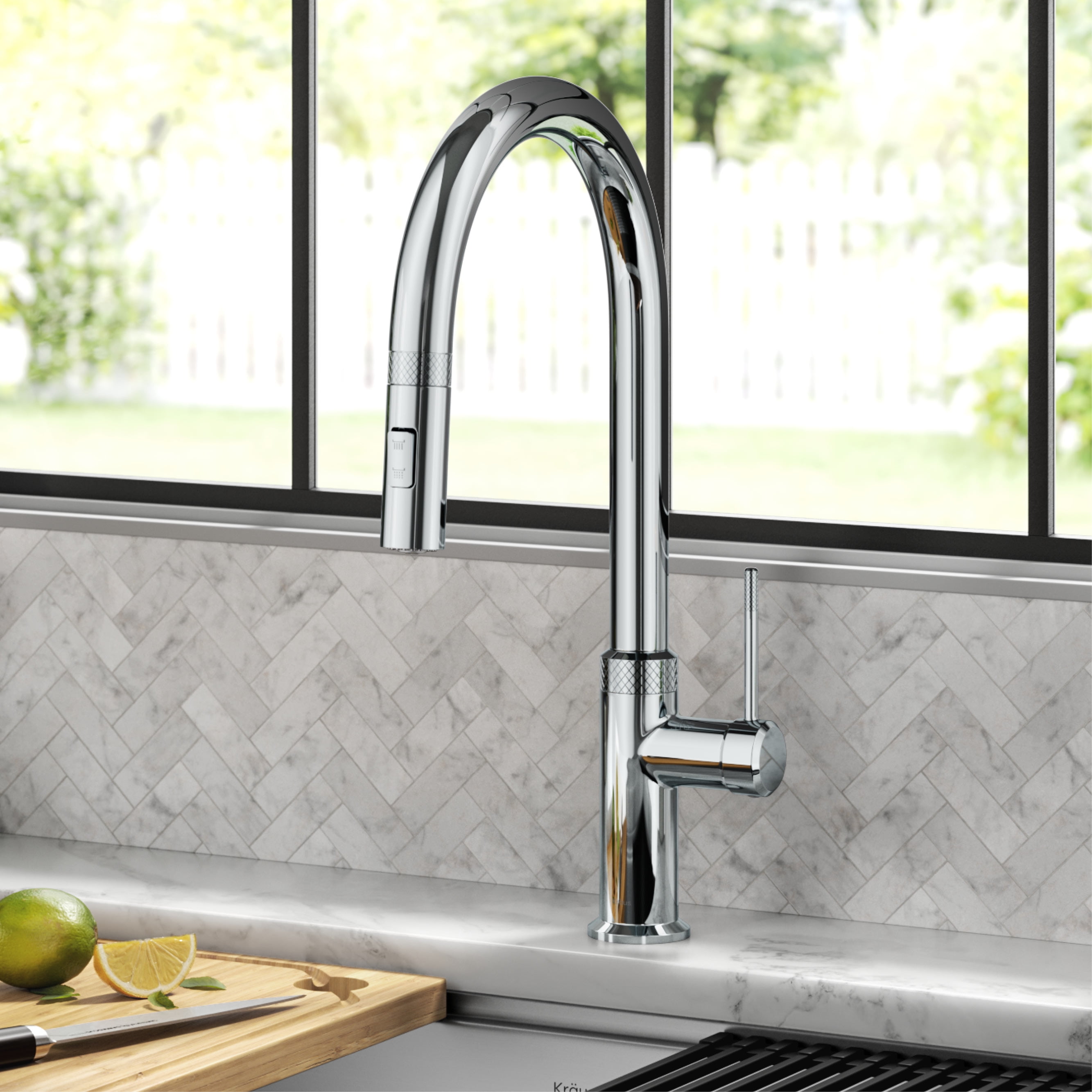 KRAUS Oletto Modern Industrial Pull-Down Single Handle Kitchen Faucet in Chrome