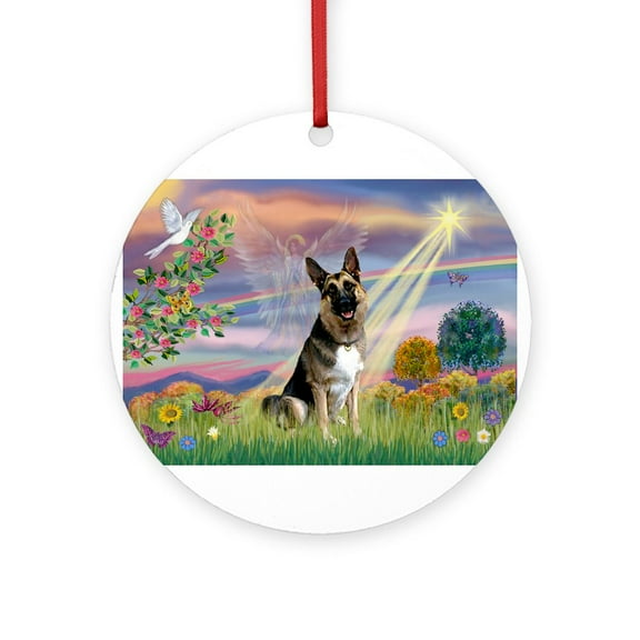 CafePress - Cloud Angel /German Shepherd -  Round Wood Ornament 4"