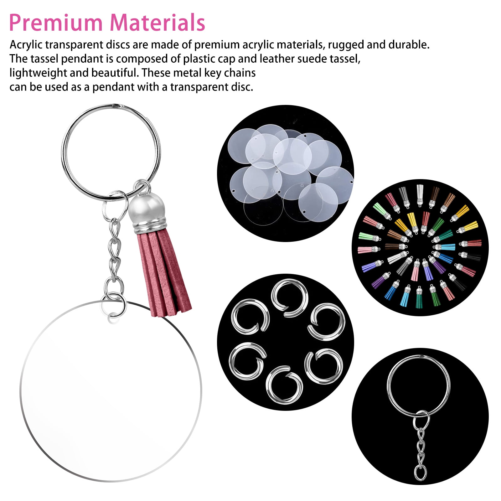 EUBUY Keychain Clear Blanks Set for Vinyl DIY Keychain Crafting Including  26pcs Round Discs 26pcs Keychain Tassels 26pcs Key Chain Rings 26 Key Clasp  Hooks Gold 