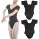 thumbnail image 3 of Malla de ballet con escote en V mediano y manga corta para práctica en el gimnasio para mujer, 3 of 8