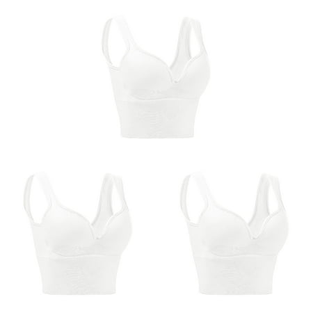 on Womens Sports BraBras Sports Wire Comfort Sleep Bra Women Bra Set and Underwear Plus Size Workout Activity Y Back Sports Bra Bras with Non ceangrtro White (3Packs) White (3Packs)
