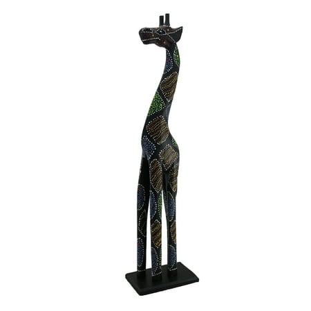Carved Giraffe Statue - 24 Inch Tall Hand Carved Dot Painted Wooden Giraffe Statue