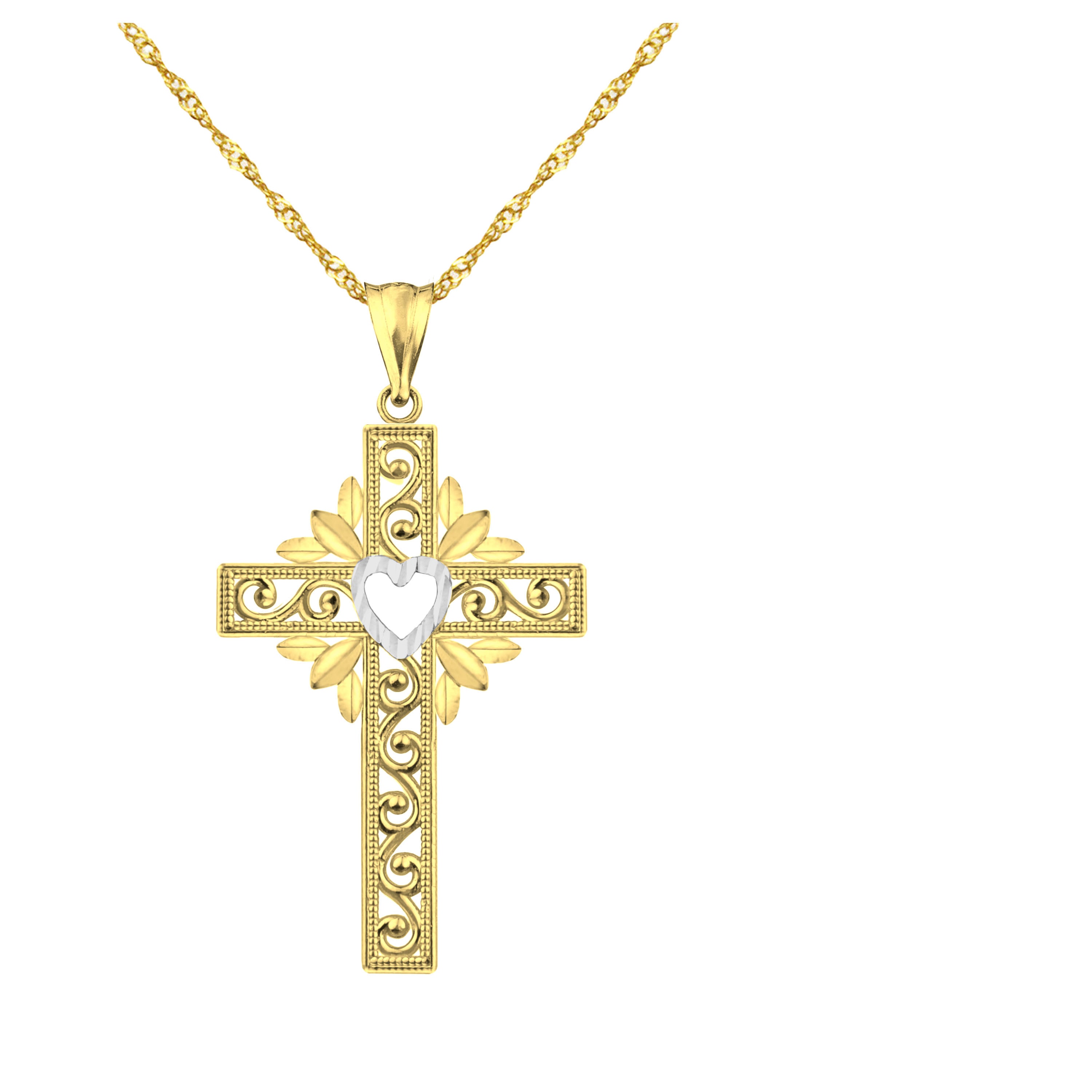 US GOLD Handcrafted 10kt Gold Heart Design Cross Charm Pendant