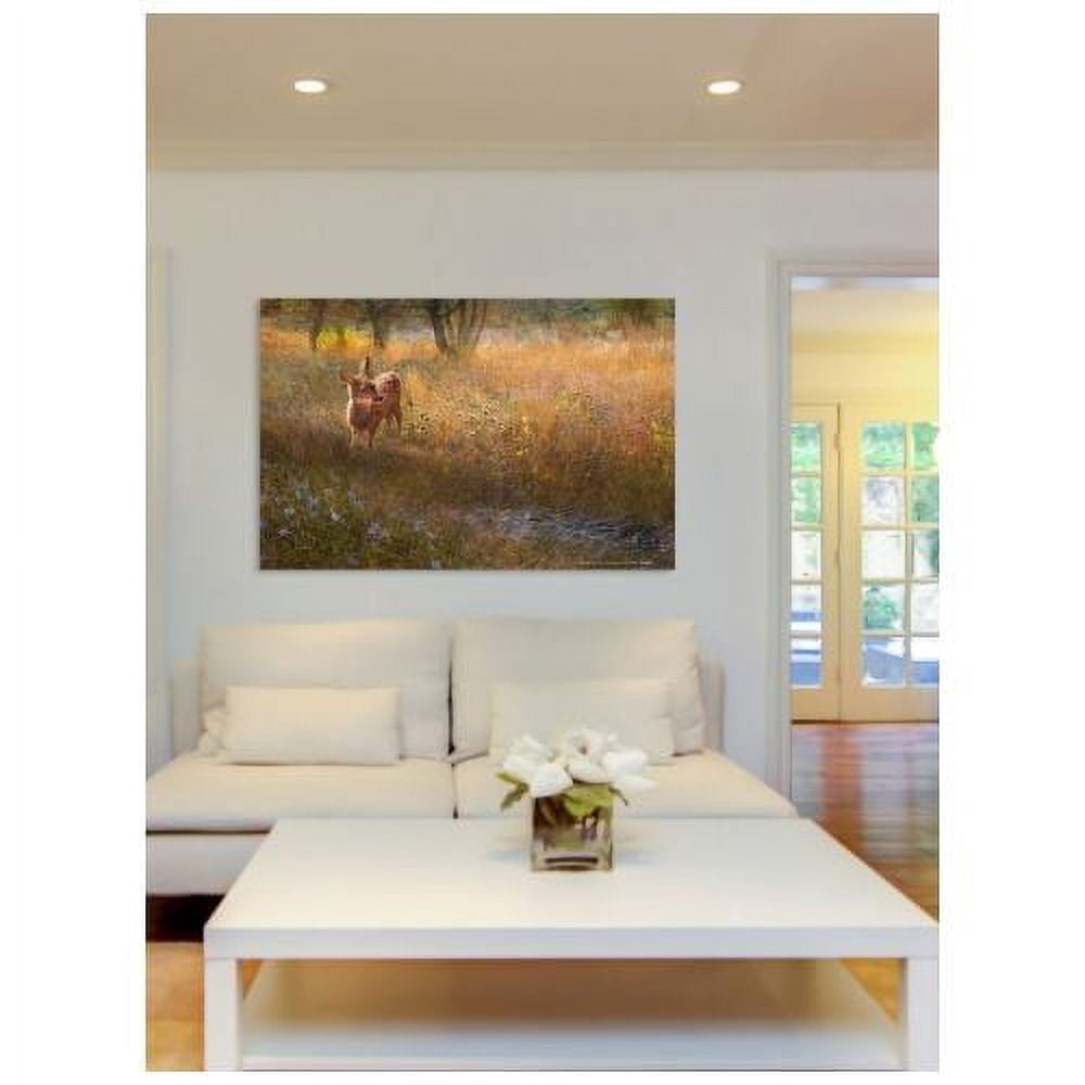"Flowered Meadow Fawn" Painting Print on Wrapped Canvas