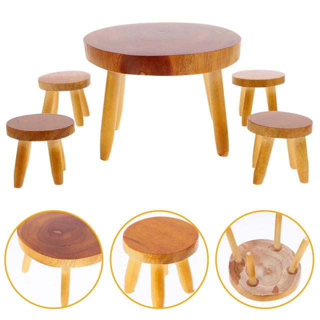 OULII Mini Wooden Furniture 1 Set Round Edges Design For Birthday Collectors Living Room