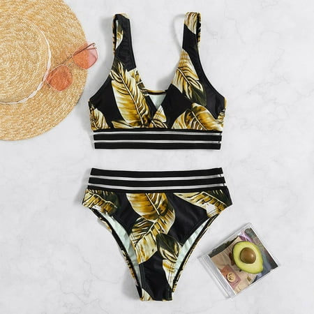 LEEy-world Two Piece Swimsuit for Women Women Two Piece Halter Padded Top Tie Side Bottom Triangle Bikini Bathing Suit Yellow XL