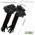 thumbnail image 2 of Guantes de boda de satén negro, largos, retro, formales, de terciopelo suave, elásticos, con volantes de tul transparente, puños plisados ​​sobre el codo., 2 of 9