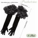 thumbnail image 2 of Guantes de boda de satén negro, largos, retro, formales, de terciopelo suave, elásticos, con volantes de tul transparente, puños plisados ​​sobre el codo., 2 of 9