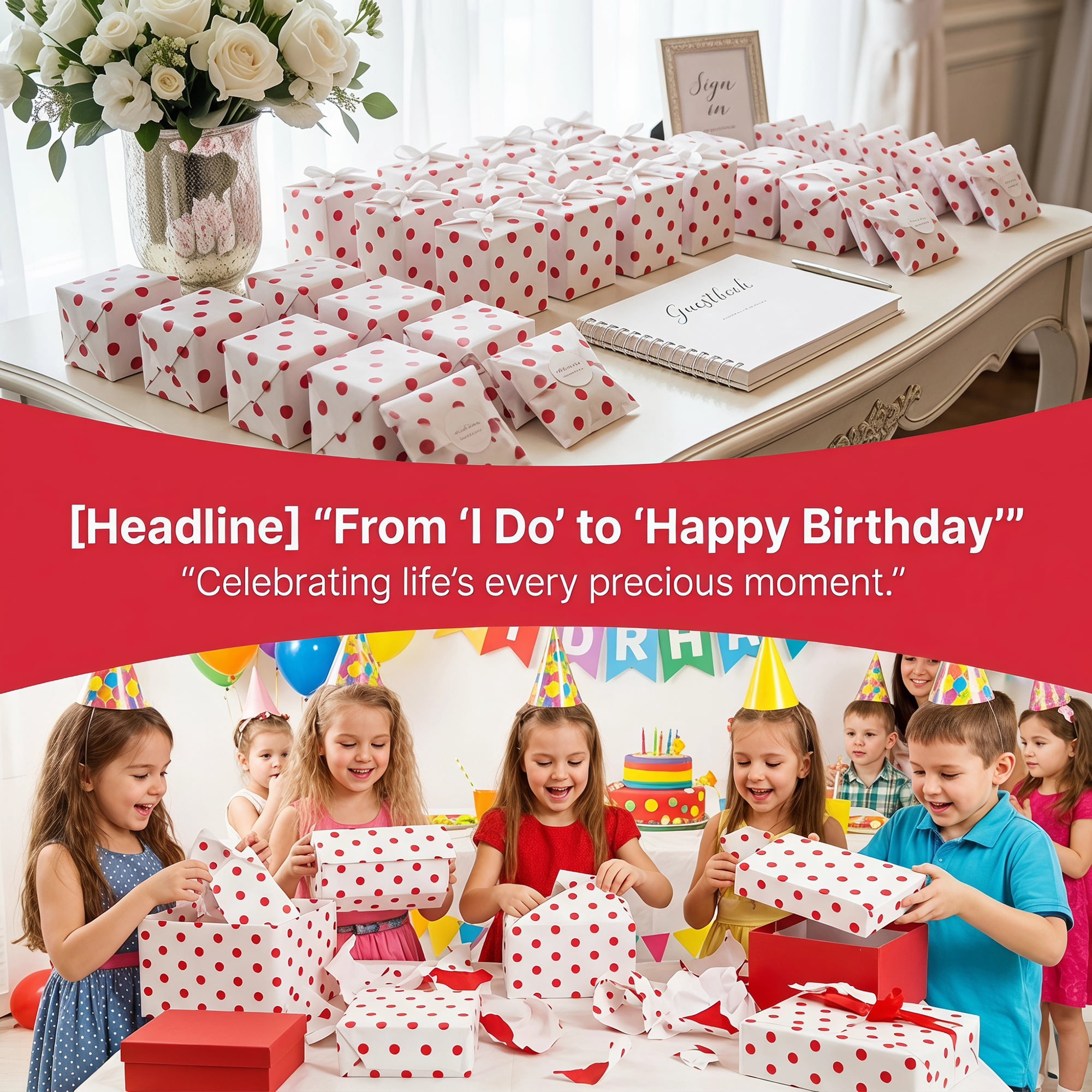 Unique Bargains 20Pcs Polka Dot Waterproof Gift Wrapping Paper Red White 22.4" x 22.4"