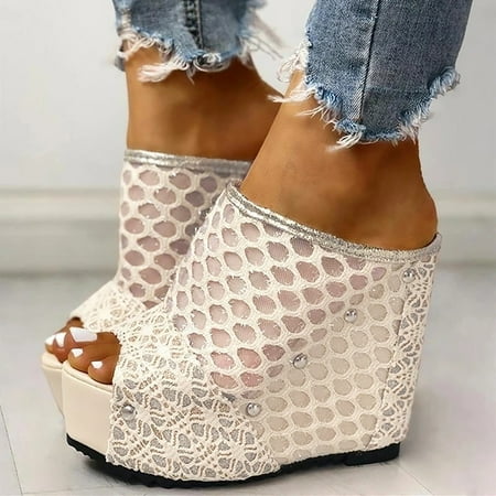 

Tangnade House Slippers for Women Summer Ladies Wedge Platform Slippers Casual Peep Toe Slip On Shoes