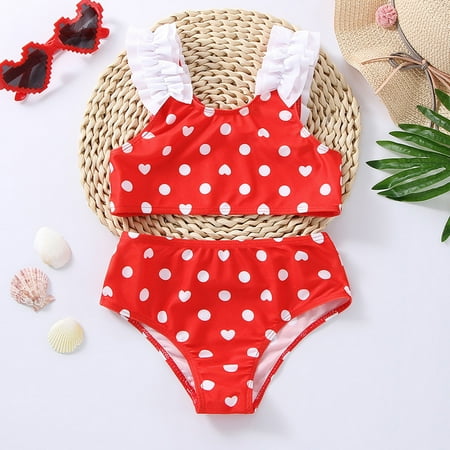 

Gubotare Summer Toddler Girls Rufflest Wave Point Prints Two Piece Swimwear Swimsuit Bikini Set Girls Racing Swimsuit Size 12 Red 3-4 Years
