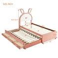 thumbnail image 2 of Harper & Bright Designs Cute Kids Twin Size Upholstered Platform Bed with Rabbit-Shaped Headboard with Embedded LED Lights, Velvet Platform Bed with Trundle and 3 Drawers for Boys Girls, Pink, 2 of 18