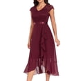 thumbnail image 5 of Gala Dresses for Women V Neck Floral Lace Short Sleeve Bridesmaid Maxi Dress Wedding Mid Length Formal Evening Dress XXL, 5 of 8