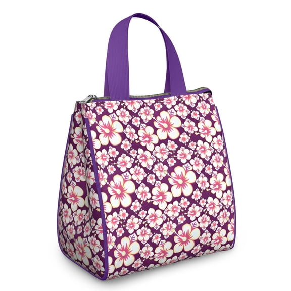 Pioneer Flower Floral Print Pattern Insulated Lunch Bag for Women & Adults,Large Portable Soft Cooler Lunch Bag,Thermal Food Storage Tote with Pearl Cotton,8.66L,8.75x5.75x9.5 Inch