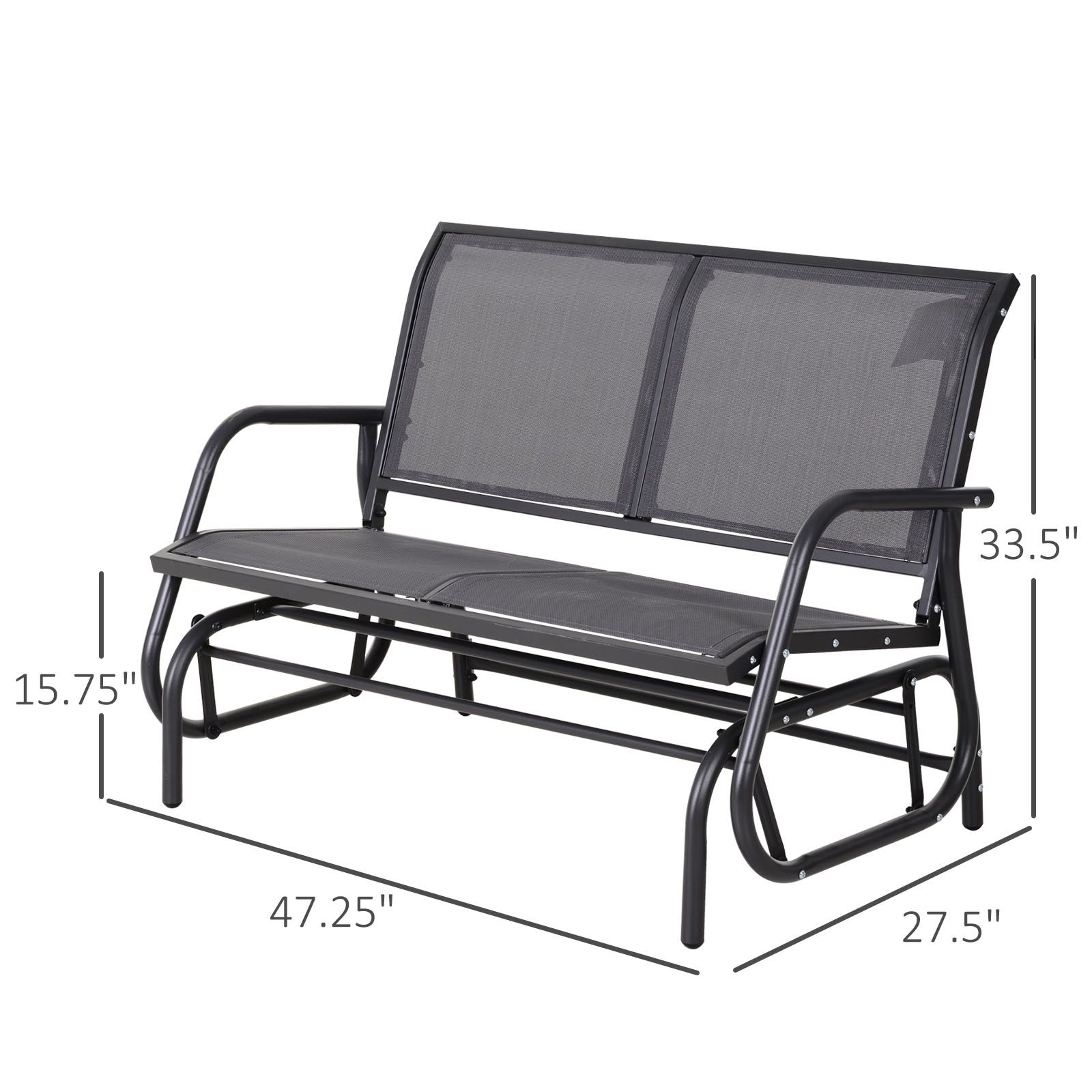 2 Person Outdoor Double Glider Bench, Breathable Quick Dry Sling Fabric Porch Rocking Chair, Powder Coated Steel Frame Supports 440 LBS for Patio Garden Backyard