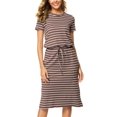 thumbnail image 3 of Vestido Simier Fariry de manga corta a rayas para mujer, color café, 3 of 6