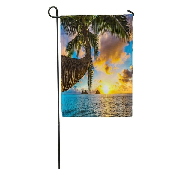 POGLIP Beach Beautiful Lanikai Kailua Sunrise in Hawaii Paradise Sunset Surf Garden Flag Decorative Flag House Banner 28x40 inch