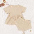 thumbnail image 3 of Vedolay Girls Shorts 2 Piece Outfits Girls Shorts Set Kids Cotton Plaid Sport Clothing Sets Tracksuit,Beige 0-6 Months, 3 of 5