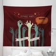 thumbnail image 1 of Halloween Tapestry, Zombie Party Typography with Creepy Hands Simplistic Dark Design, Fabric Wall Hanging Decor for Bedroom Living Room Dorm, 5 Sizes, Dark Maroon and Multicolor, by Ambesonne, 1 of 1