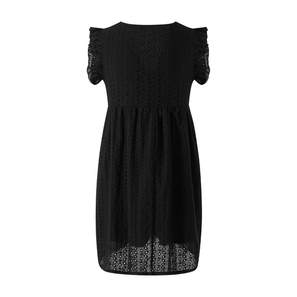 VISgogo Vestido casual para mujer, manga voladora, cuello en V, ahuecado, color sólido, suelto, vestidos acampanados VISgogo moda