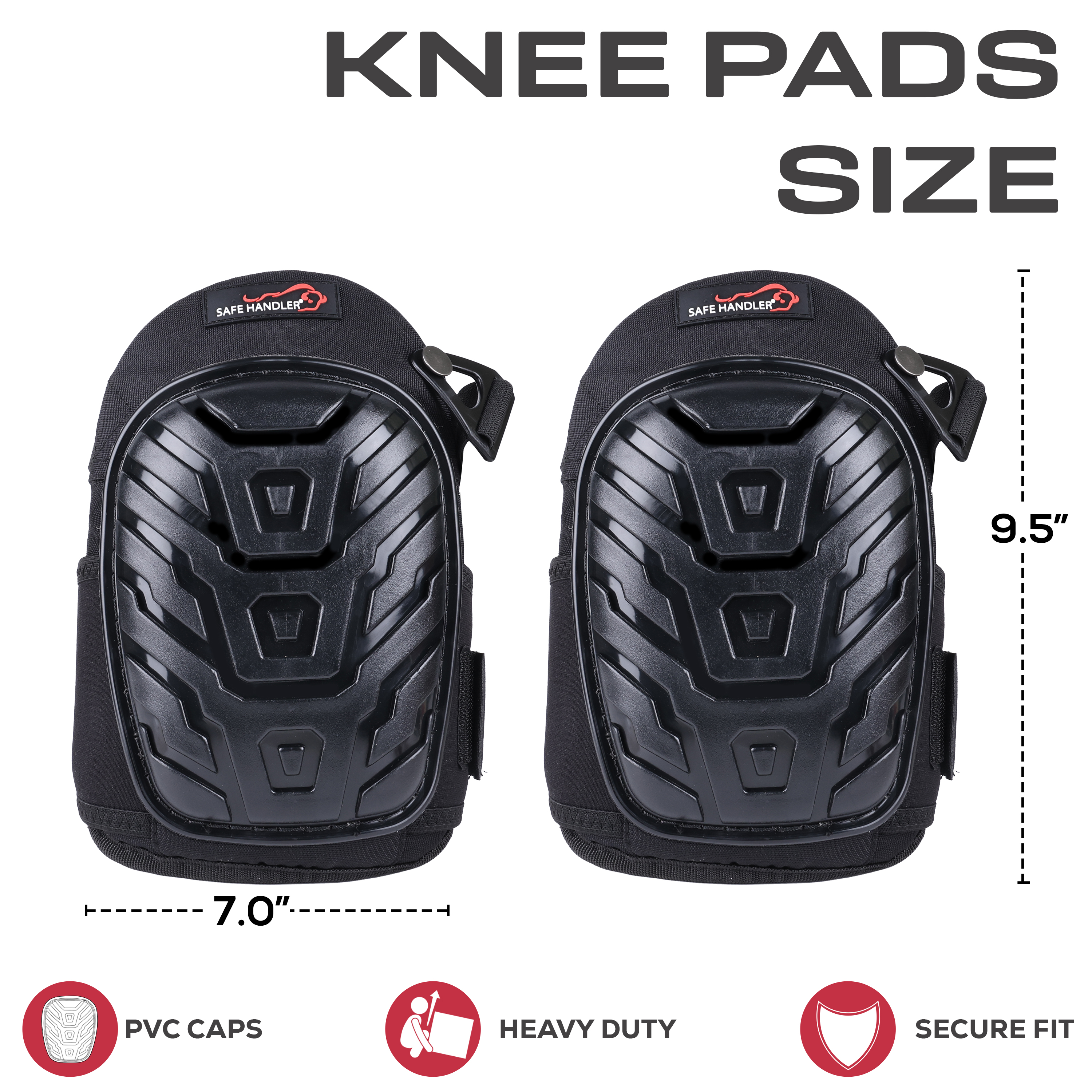 Safe Handler Professional Crystal Gel Knee Pads for Work with Soft EVA Foam and Gel Cushion — Heavy Duty Tough Cap, Reinforced Adjustable Buckle Straps
