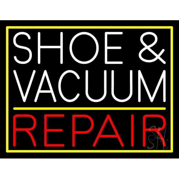 White Shoe and Vacuum Red Repair LED Neon Sign 15 x 19 - inches, Black Square Cut Acrylic Backing, with Dimmer - Bright and Premium built indoor LED Neon Sign for store interior Décor, Storefront.