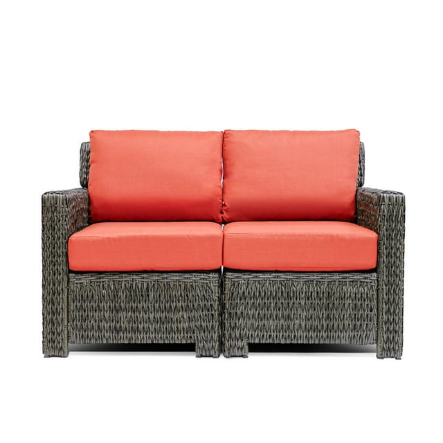 Krikacy 2-PCS Outdoor Wicker Modular Sofa Chair Set, All-Weather HDPE w/Thick Cushions, Orange