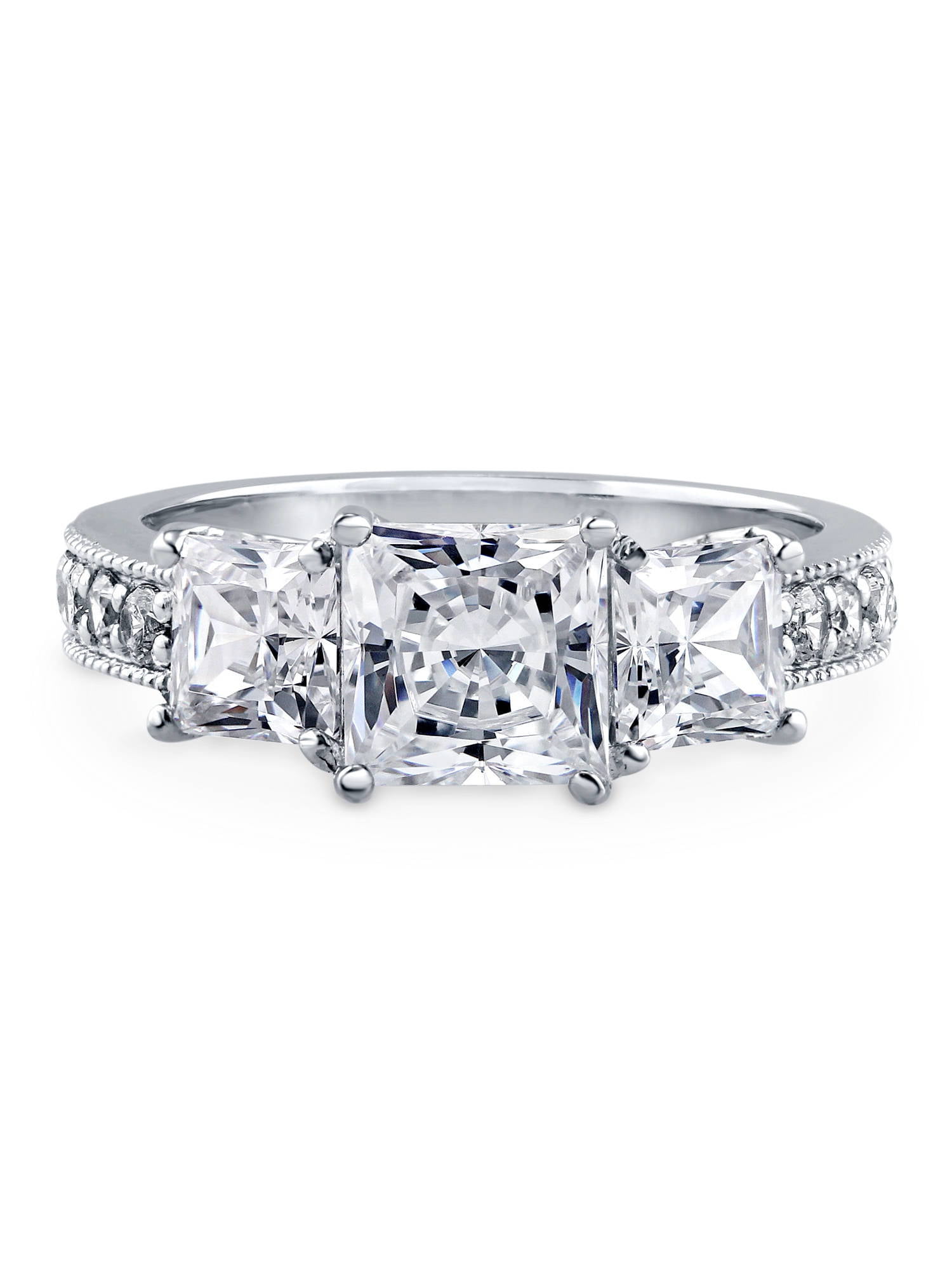 BERRICLE Sterling Silver 3-Stone Wedding Engagement Rings 1.6 Carat Princess Cut Cubic Zirconia CZ Promise Ring for Women, Rhodium Plated Size 7.5