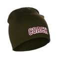 thumbnail image 2 of I&W Sports Team Coach Arch Letters Winter Knit Cuffless Beanie 3D Raised Layers, Olive Beanie White Red, 2 of 2