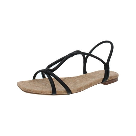 

VINCE. Womens Black Cork Strappy Hazen Square Toe Slip On Leather Slingback Sandal 9.5 M