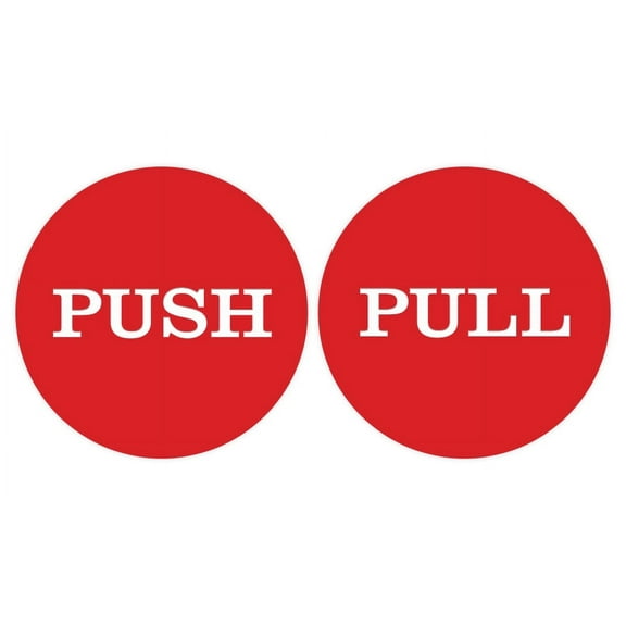 All Quality 2" Round Push Pull Door Signs (Red) - 2 sets (4pcs)