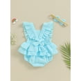 thumbnail image 5 of Musuos Baby Girls Rompers Dress 6M 9M 12M 18M Solid Color Fly Sleeve Skirt Hem Infant Bodysuits Summer Clothes with Headband, 5 of 9