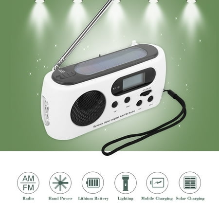 LAFGUR Portable Solar Power Hand Crank AM/FM Radio with LED Flashlight Emergency Phone Charger(White), USB Phone Charger Flashlight, Hand Crank Solar