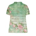 thumbnail image 4 of Summer Linen Tops for Women Floral Printed Loose Fit Casual T Shirts with Collar Plus Size Beach Outfits S-5XL (L, Light Green), 4 of 5