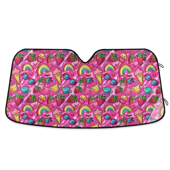 Strawberry Rainbow Sunglasses Car Windshield Sun Shade Foldable Car Front Window Visor Heat and UV Protection 53x23.5