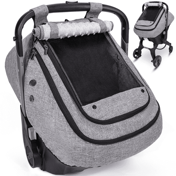 Baby Car Seat Cover, Caveen Infant Carseat Canopy, Warm Plush Minky Dots Shield Covers, with Breathable Mesh Window, Enlarge Space, Grey
