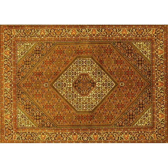 Ahgly Company Machine Washable Indoor Rectangle Medallion Yellow Traditional Area Rugs, 2' x 3'