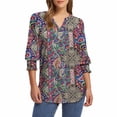 thumbnail image 6 of Ruimatai Women's Casual V-Neck Ruffle Blouse Quarter Sleeve Printed Tops Comfortable Flowy Loose Fit Summer Beach Shirt S-2XL, 6 of 7
