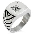 thumbnail image 1 of Stainless Steel Nautical Moon & Sun Compass Chevron Pattern Biker Style Polished Ring, 1 of 1