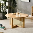 thumbnail image 2 of PARKWELL Round Coffee Table with Caning Design for Living Room - Solid Wood Accent Table Furniture - Natural Finish, 2 of 8