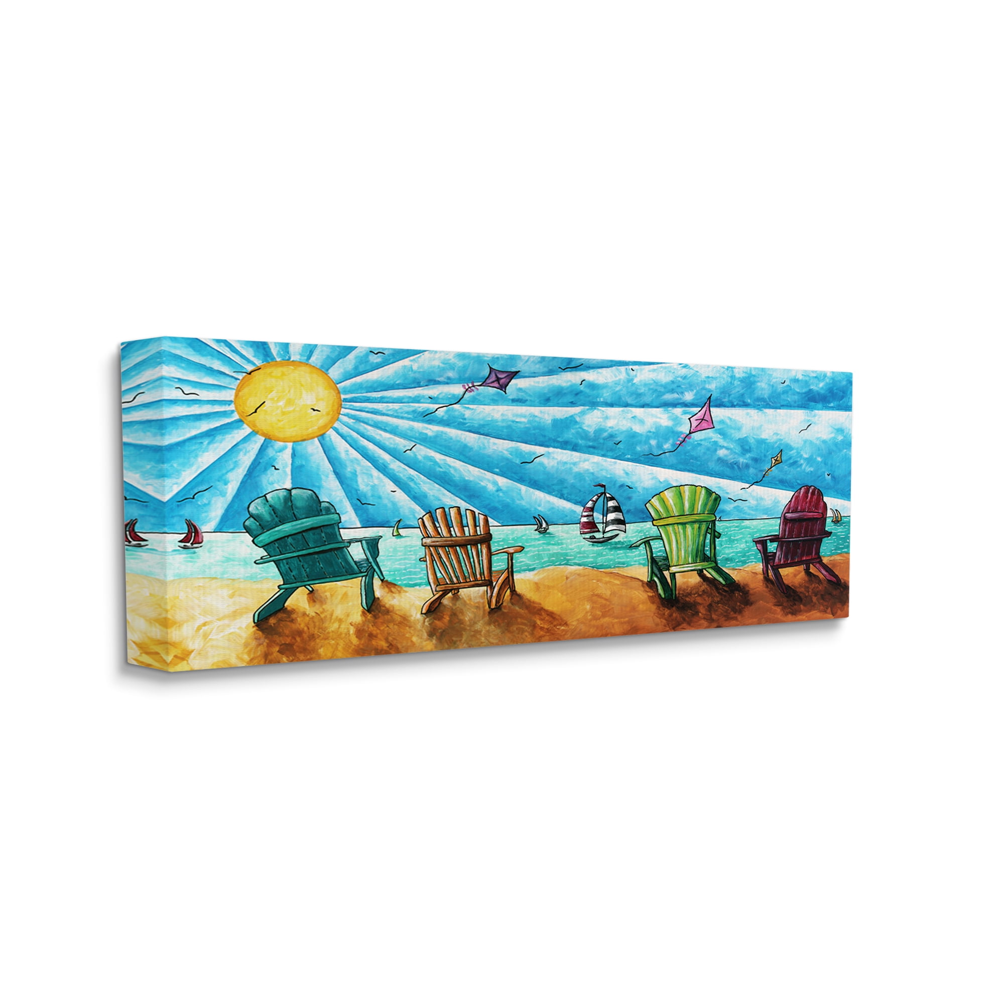Stupell Industries Kites Flying on Beach Nature Painting Gallery Wrapped Canvas Print Wall Art, 40 x 17