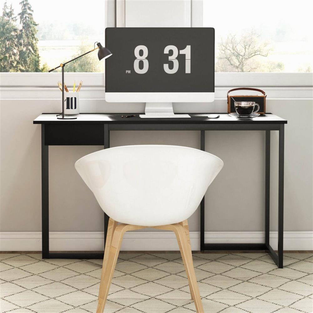 Demi Bonn 48" Computer Desk with Metal Frame and Adjustable Pads, Small Home Office Desk Study Writing Table, Black