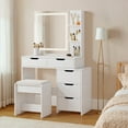 thumbnail image 2 of Vanity Desk with Mirror & Lights, Lofka Makeup Vanity with LED Lights, 5  Sliding Drawers, White Vanity Set with Stool 3 Lighting Modes Adjustable Brightness, 2 of 12