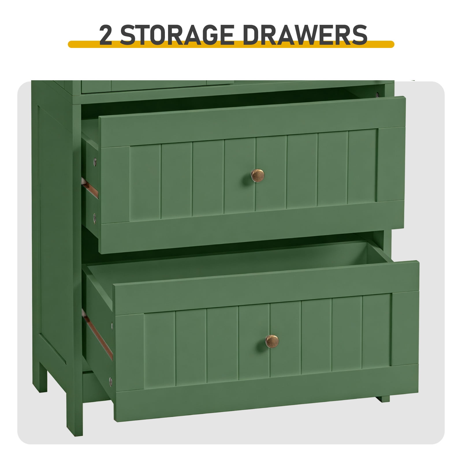 2-Drawer 2-Cabinet-Door Vertical-Grain MDF Painted Bathroom Cabinet 23.62x11.81x43.31in Green
