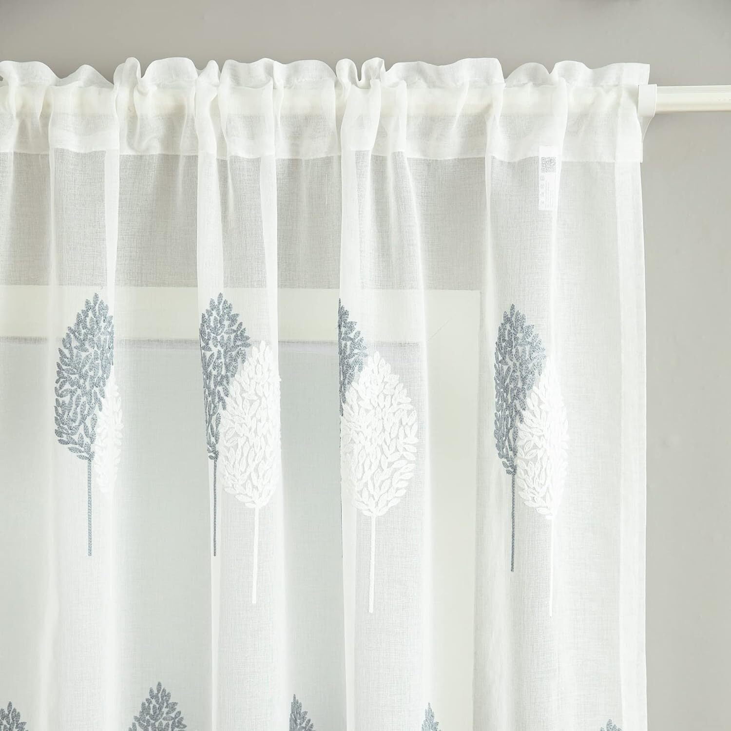 VOGOL White Sheer Curtains 63 inches Length, Leaves Embroidered Voile Sheer Panels for Living Room, Bedroom, 52x63, Set of 2, Rod Pocket