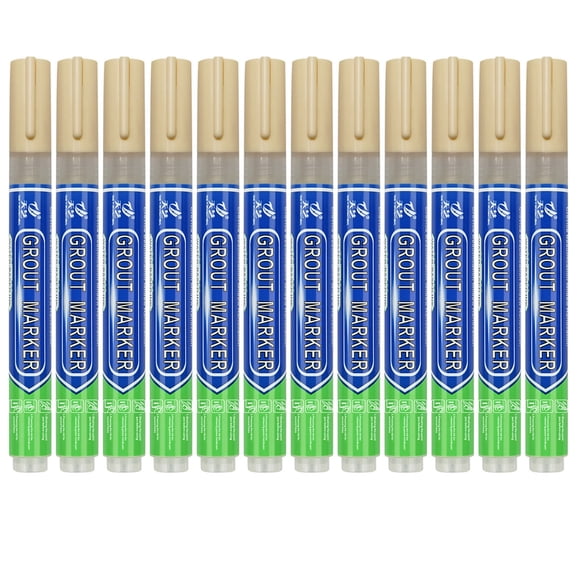 12-Pack Light Brown Grout Marker Pens with 3.0mm Nib, Water-Based Permanent Ink, Restore & Renew Stained Grout, 142x15mm Size, OEM Packed in OPP Bags.