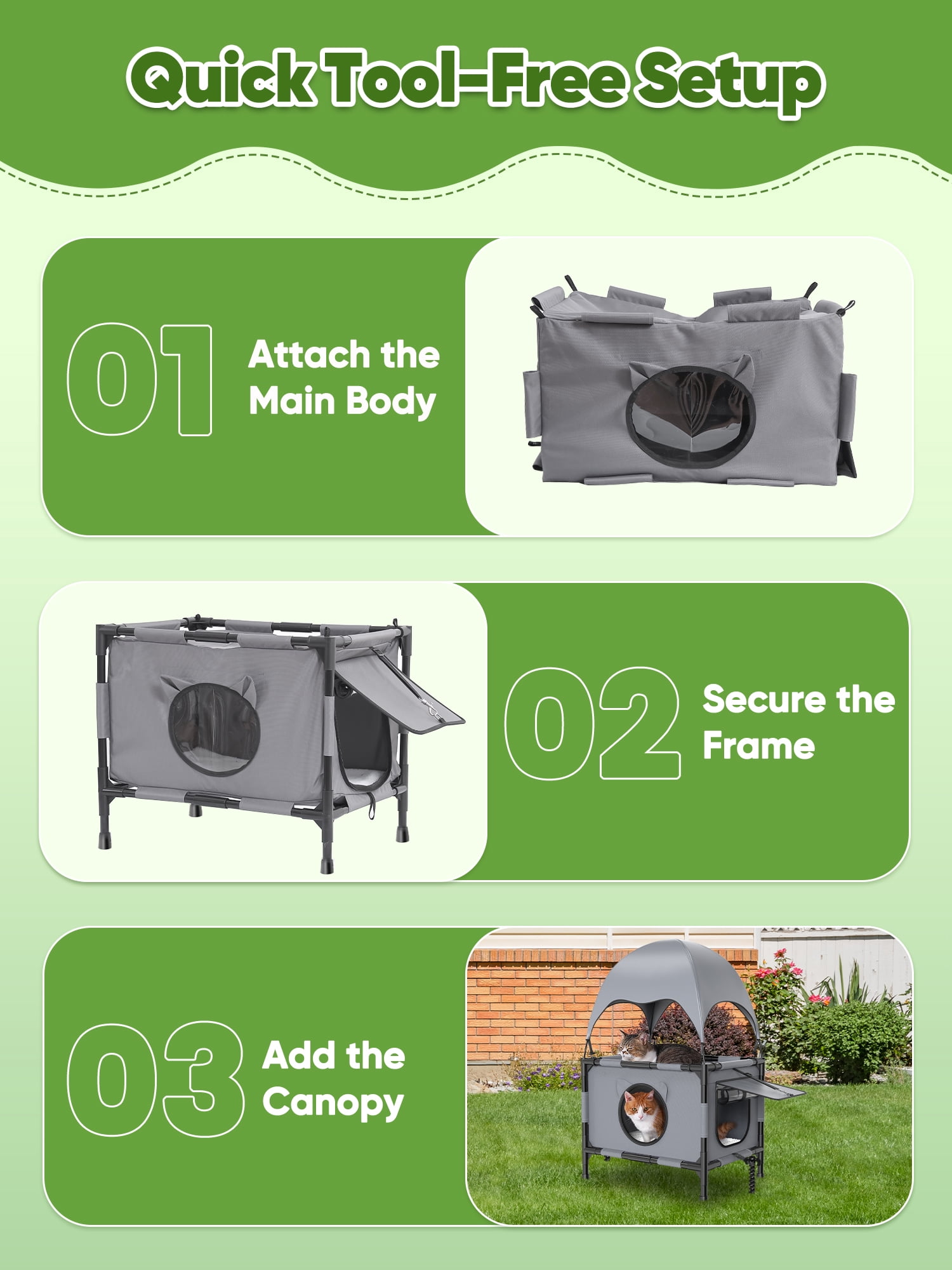 Areker Dual-layer Tent Cat House for Outdoor & Indoor Use, Elevated Oxford Cat Shelter with Canopy & Reversible Mat, Breathable, Water-Resistant for Multiple Cats Patio Yard Camping