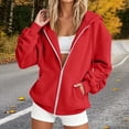 thumbnail image 2 of Iroehba Hoodies for Women Full Zip Hooded Relaxed Cut Jacket with Ruched Sleeves and Kangaroo Pockets, Soft Stretchy Long Sleeve Top for Daily Wear, 2 of 6